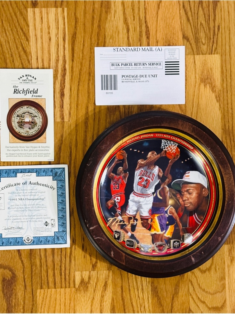 Upper Deck Michael Jordan 1991 NBA Championship Plate WITH COA Wood Frame